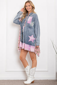 BlueVelvet Denim Top with Mixed Patched Details in Denim ON ORDER