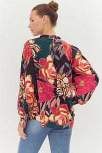 Jodifl Flower Print Bubble Sleeve Top in Black