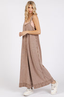 Mittoshop Mineral Washed Wide Leg Jumpsuit in Coffee