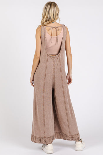Mittoshop Mineral Washed Wide Leg Jumpsuit in Coffee