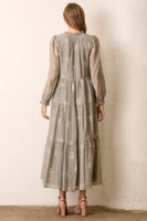 Polagram Floral Embroidered Maxi Dress in Dove Gray