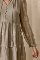 Polagram Floral Embroidered Maxi Dress in Dove Gray