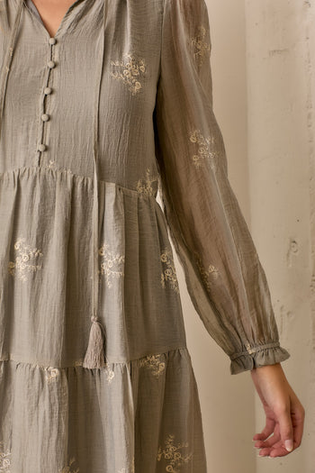 Polagram Floral Embroidered Maxi Dress in Dove Gray