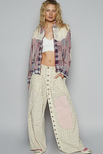 POL Mixed Print Patchwork Jacket in Red Multi