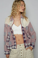 POL Mixed Print Patchwork Jacket in Red Multi