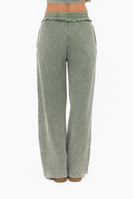 Mono B Distressed Mineral Washed Waffle Knit Pants in Dark Basil