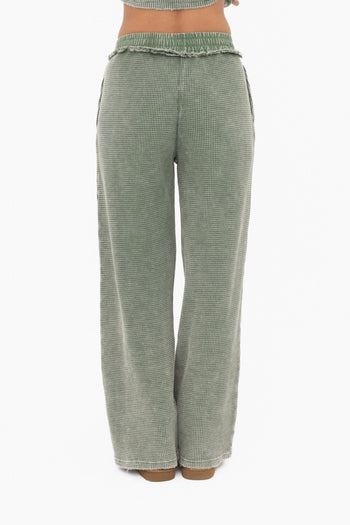 Mono B Distressed Mineral Washed Waffle Knit Pants in Dark Basil