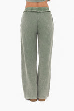 Load image into Gallery viewer, Mono B Distressed Mineral Washed Waffle Knit Pants in Dark Basil
