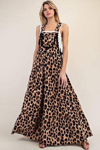 ee:some Cheetah Print Jumpsuit with Lace Trim Details in Brown