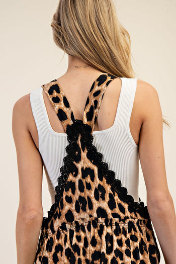 ee:some Cheetah Print Jumpsuit with Lace Trim Details in Brown