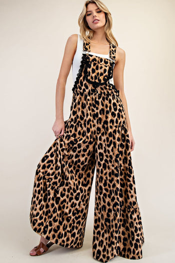 ee:some Cheetah Print Jumpsuit with Lace Trim Details in Brown