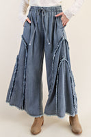 Easel Ruffle and Self Fringe Pants in Washed Denim