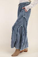 Easel Ruffle and Self Fringe Pants in Washed Denim