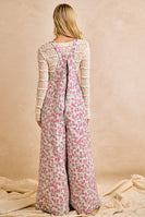 BiBi Jacquard Vintage Floral Overalls in Red