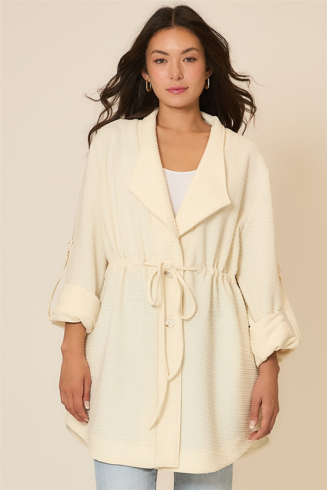 Cozy Co. Crinkle Rib Textured Jacket in Cream – June Adel
