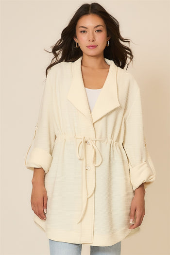 Cozy Co. Crinkle Rib Textured Jacket in Cream