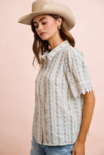 Load image into Gallery viewer, BiBi Floral Print Crinkle Top with Lace Details in Ivory Multi
