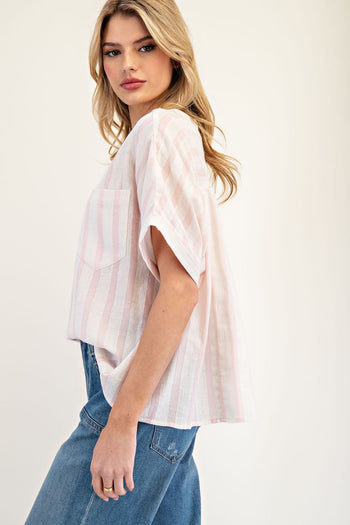 ee:some Striped Boxy Top in Vacay Pink
