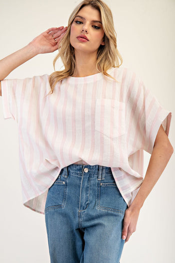 ee:some Striped Boxy Top in Vacay Pink