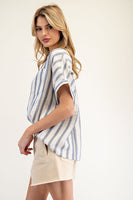 ee:some Striped Boxy Top in Ocean Blue
