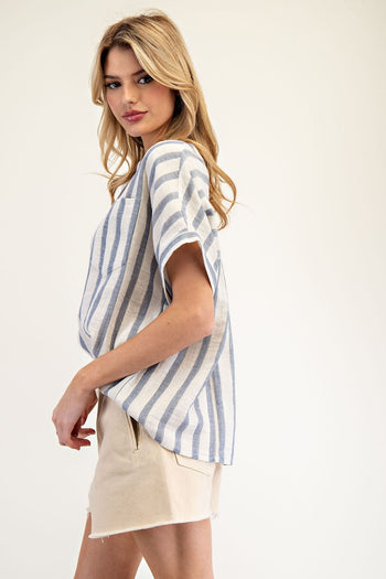 ee:some Striped Boxy Top in Ocean Blue