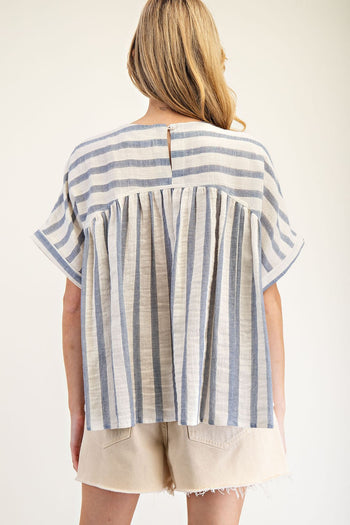 ee:some Striped Boxy Top in Ocean Blue