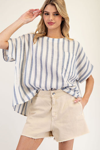 ee:some Striped Boxy Top in Ocean Blue