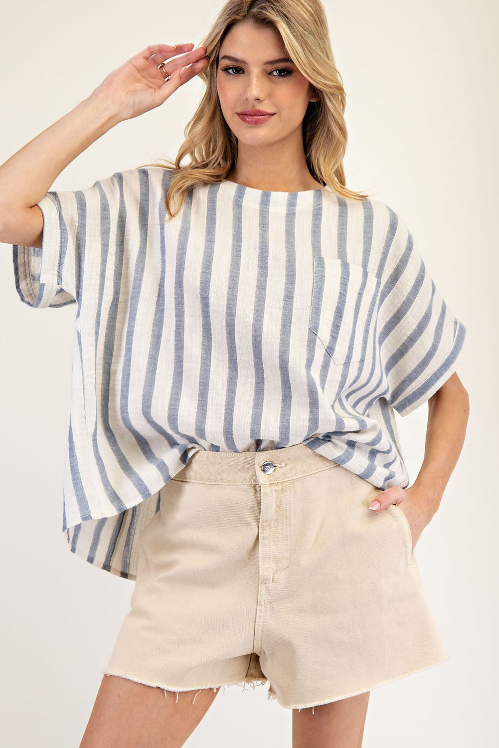ee:some Striped Boxy Top in Ocean Blue