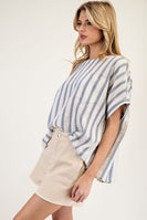 ee:some Striped Boxy Top in Ocean Blue
