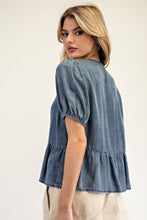 Load image into Gallery viewer, ee:some Open Front Ribbon Tie Closure Top in Denim

