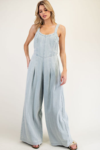 ee:some Mineral Washed Scoop Neck Jumpsuit in Denim