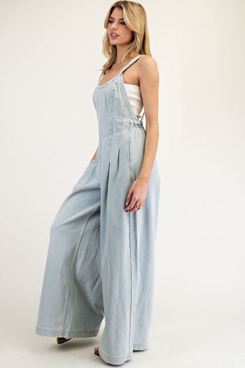 ee:some Mineral Washed Scoop Neck Jumpsuit in Denim