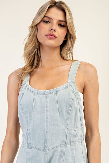 ee:some Mineral Washed Scoop Neck Jumpsuit in Denim