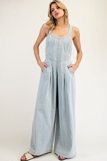 ee:some Mineral Washed Scoop Neck Jumpsuit in Denim