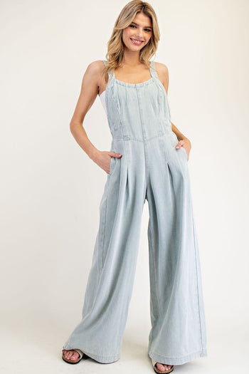 ee:some Mineral Washed Scoop Neck Jumpsuit in Denim