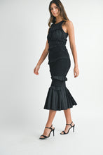 Load image into Gallery viewer, MABLE Solid Color FITTED Mermaid Midi Dress in Black
