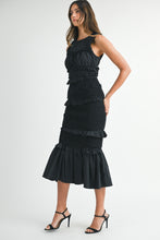Load image into Gallery viewer, MABLE Solid Color FITTED Mermaid Midi Dress in Black
