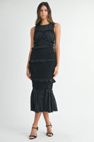 MABLE Solid Color FITTED Mermaid Midi Dress in Black