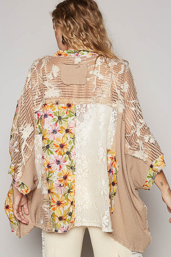 POL OVERSIZED Open Front Cardigan in Mocha Multi