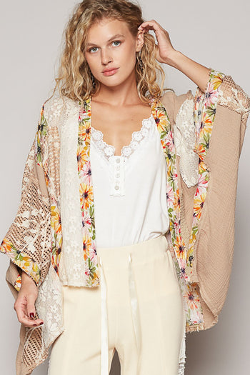 POL OVERSIZED Open Front Cardigan in Mocha Multi