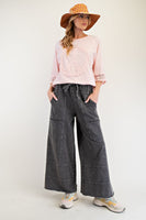 Easel Mineral Washed Terry Knit Pants in Black