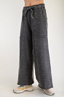 Easel Mineral Washed Terry Knit Pants in Black
