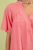 GiGio Solid Color Washed Linen Blend Top in Light Coral