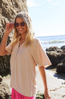 GiGio Solid Color Washed Linen Blend Top in Sand