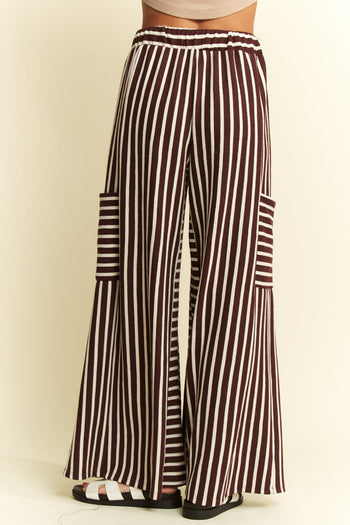 Jade By Jane Textured Stripe Wide Leg Pants in Brown