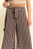 Jade By Jane Textured Stripe Wide Leg Pants in Brown