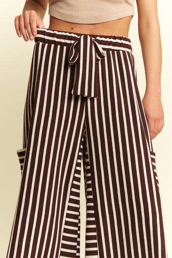 Jade By Jane Textured Stripe Wide Leg Pants in Brown