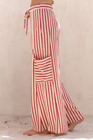 Jade By Jane Textured Stripe Wide Leg Pants in Red