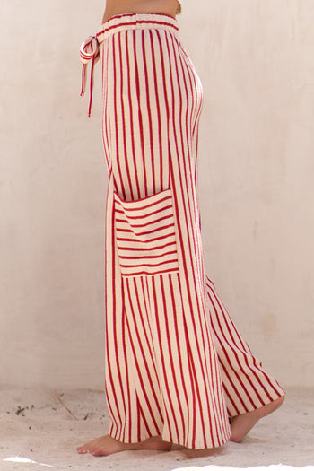 Jade By Jane Textured Stripe Wide Leg Pants in Red