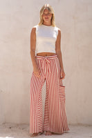 Jade By Jane Textured Stripe Wide Leg Pants in Red